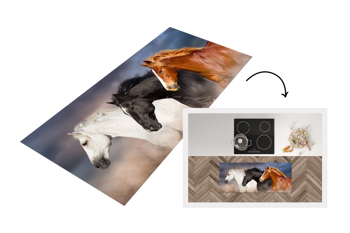 KitchenYeah Keukenloper - Loper keuken - Paarden - Boerderijdieren - Vacht - 120x50 cm - Keukenloper vinyl Multicolor
