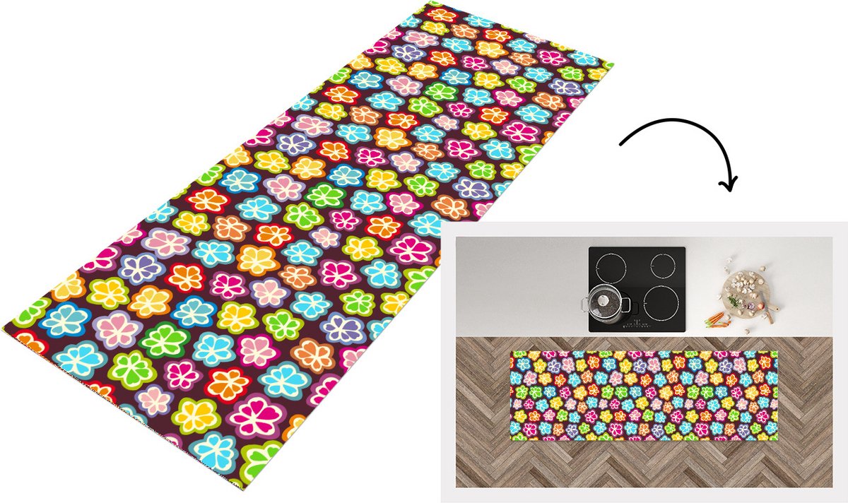 KitchenYeah Keukenloper - Loper keuken - Meisjes - Bloem - Patronen - 180x60 cm - Keukenloper vinyl Multicolor