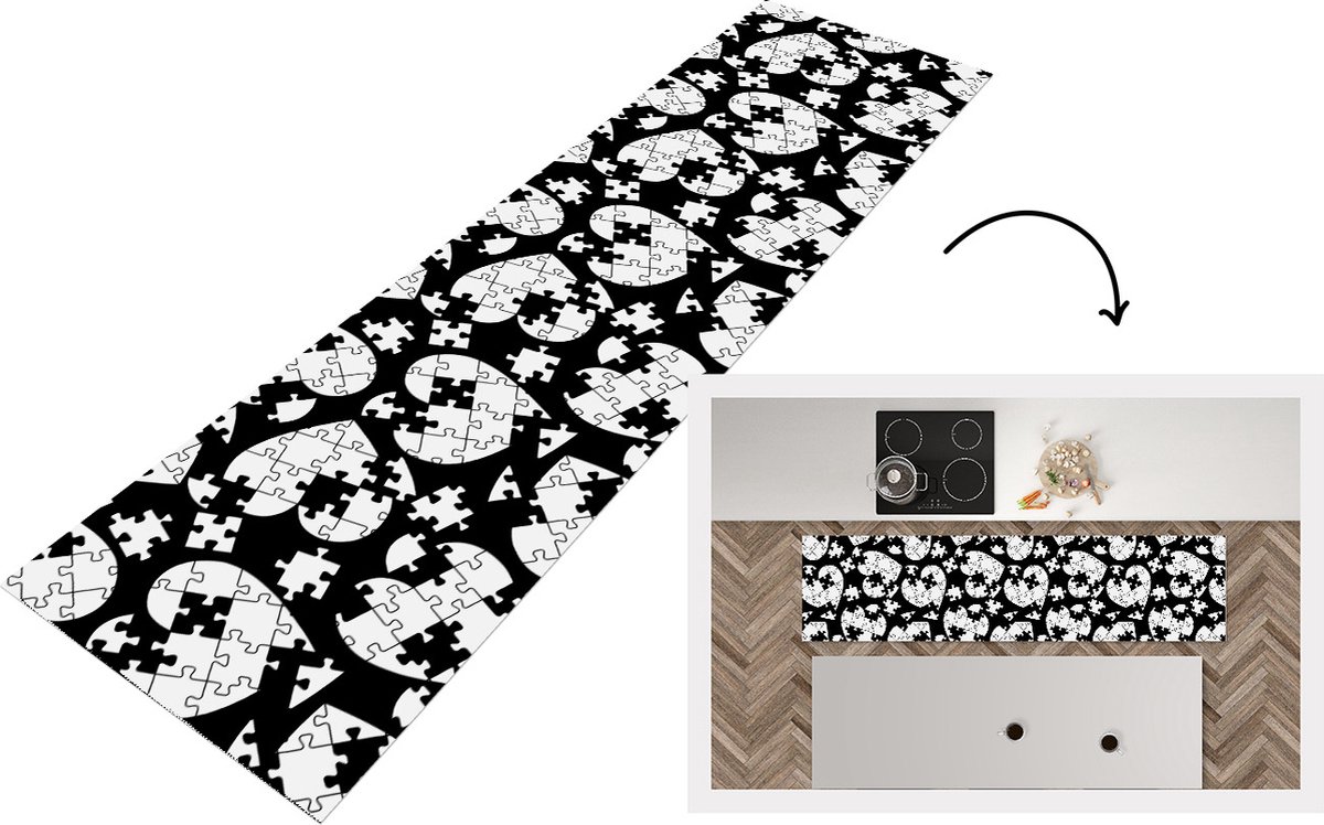 KitchenYeah Keukenloper - Loper keuken - Meiden - Puzzel - Hart - Patronen - 240x60 cm - Keukenloper vinyl Multicolor