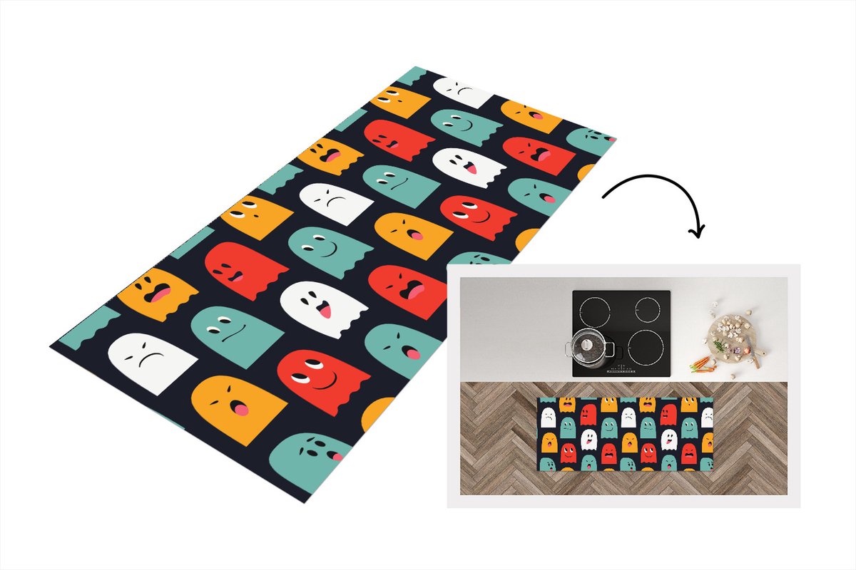 KitchenYeah Keukenloper - Loper keuken - Patroon - Pacman - Games - Spook - Keukenloper vinyl Multicolor