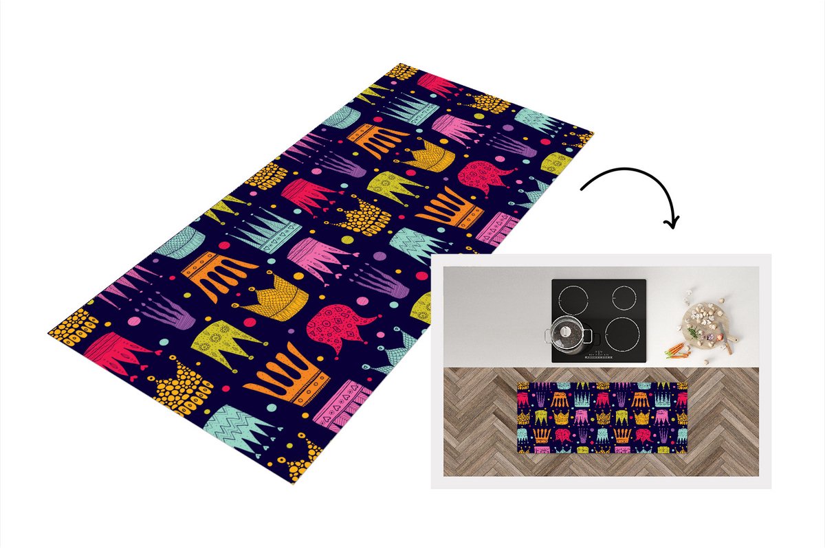 KitchenYeah Keukenloper - Loper keuken - Patronen - Kroon - Kleuren - 120x50 cm - Keukenloper vinyl Multicolor