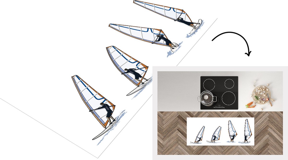 KitchenYeah Keukenloper - Loper keuken - vier poses tijdens het windsurfen - Keukenloper vinyl Multicolor