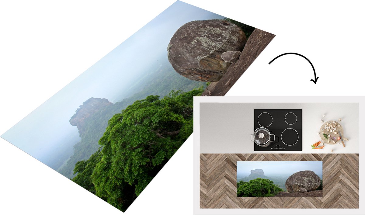 KitchenYeah Keukenloper - Loper keuken - De Sigiriya rots midden in de mist in Sri Lanka - 120x50 cm - Keukenloper vinyl Multicolor