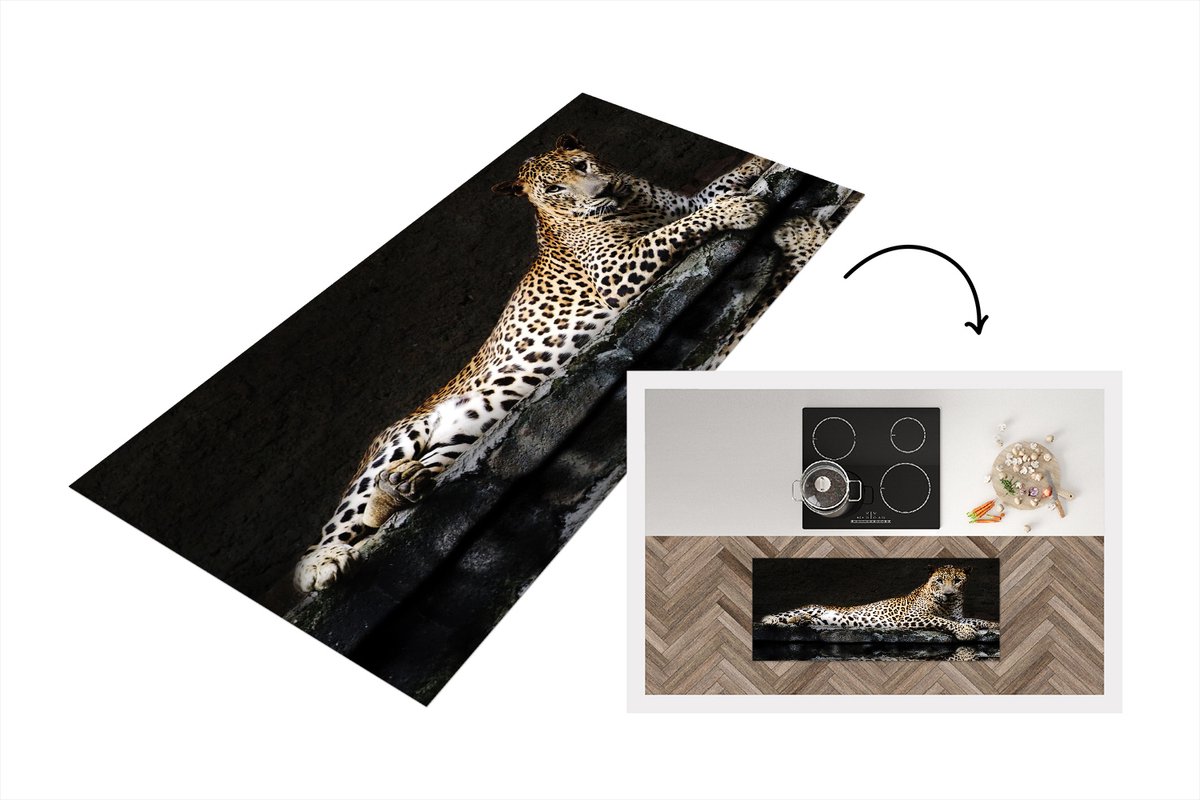KitchenYeah Keukenloper - Loper keuken - Luipaard - Water - Bos - 120x50 cm - Keukenloper vinyl Multicolor