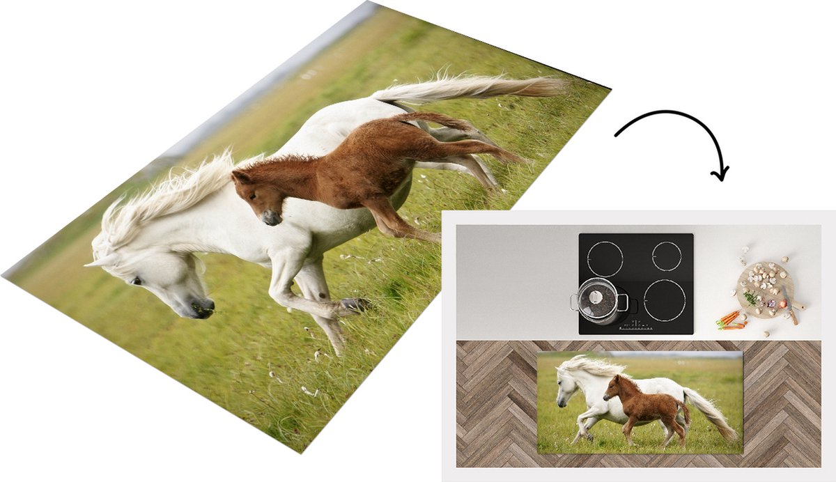 KitchenYeah Keukenloper - Loper keuken - Paarden - Dieren - Gras - 120x60 cm - Keukenloper vinyl Multicolor