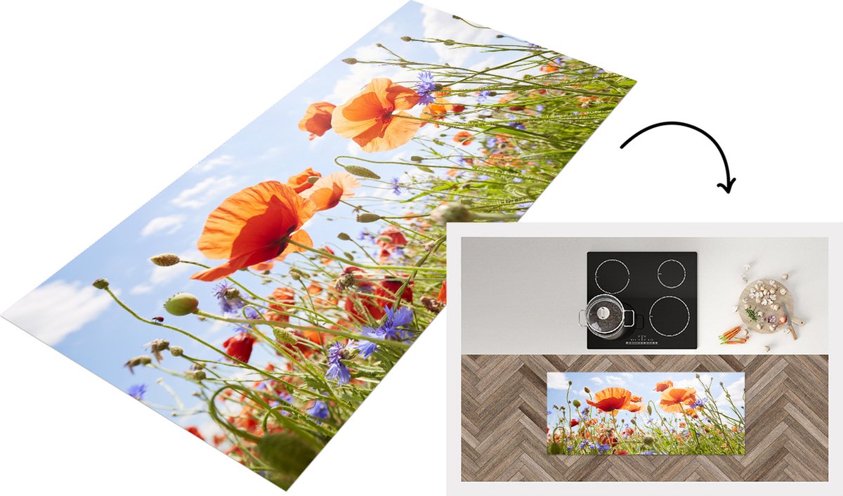 KitchenYeah Keukenloper - Loper keuken - Klaproos - Kleuren - Lente - 120x50 cm - Keukenloper vinyl Multicolor