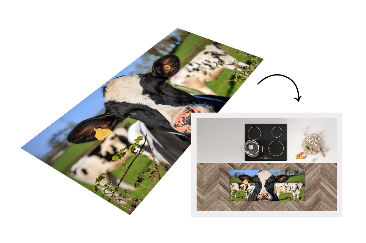 KitchenYeah Keukenloper - Loper keuken - Koeien - Hek - Gras - Dieren - 120x50 cm - Keukenloper vinyl Multicolor
