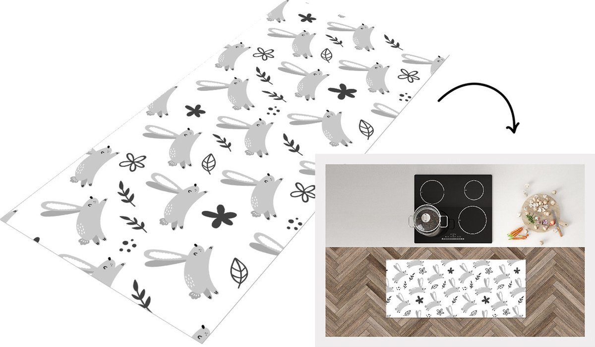 KitchenYeah Keukenloper - Loper keuken - Haas - Dieren - Patronen - 120x50 cm - Keukenloper vinyl Multicolor