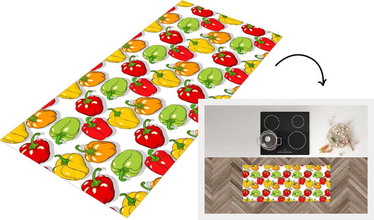 KitchenYeah Keukenloper - Loper keuken - Patroon - Eten - Paprika - 120x50 cm - Keukenloper vinyl Multicolor