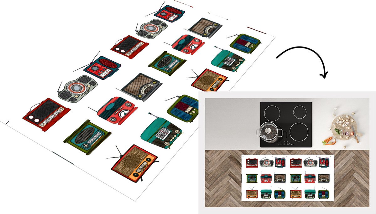 KitchenYeah Keukenloper - Loper keuken - Retro - Radio - Design - 120x60 cm - Keukenloper vinyl Multicolor
