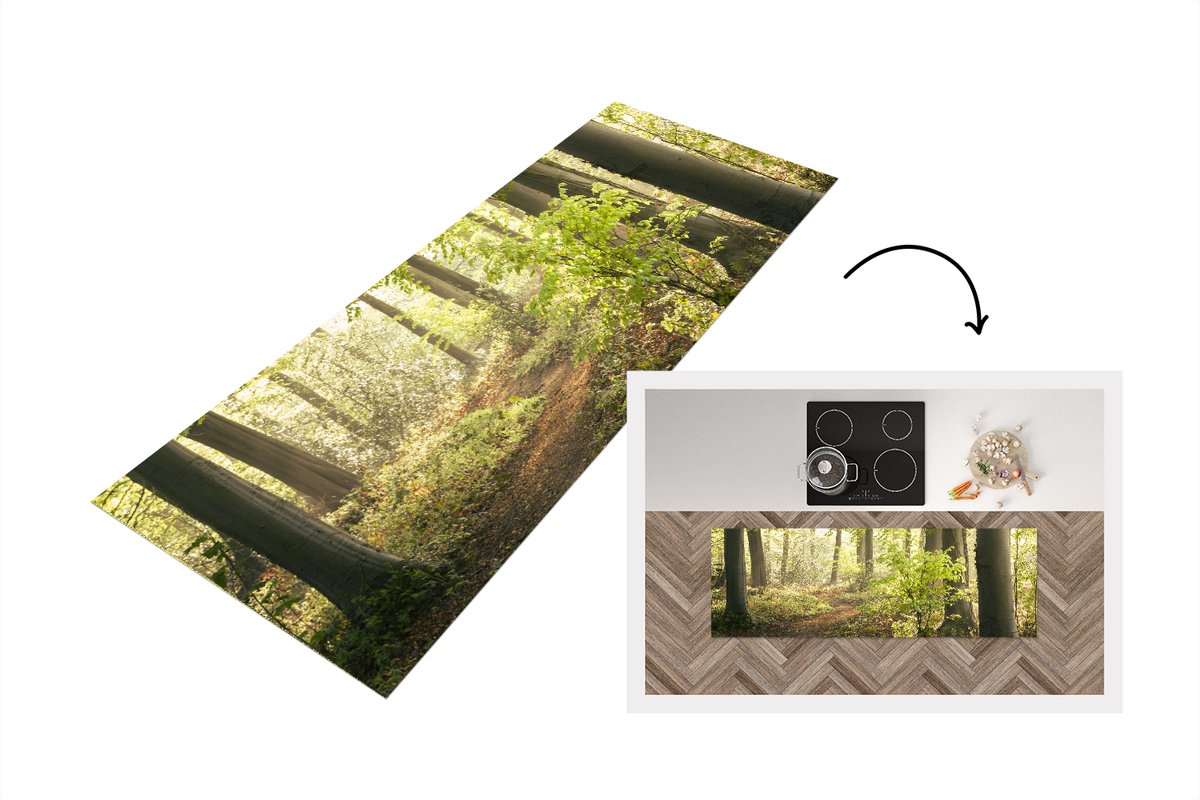 KitchenYeah Keukenloper - Loper keuken - Bos - Boom - Pad - 180x60 cm - Keukenloper vinyl Multicolor