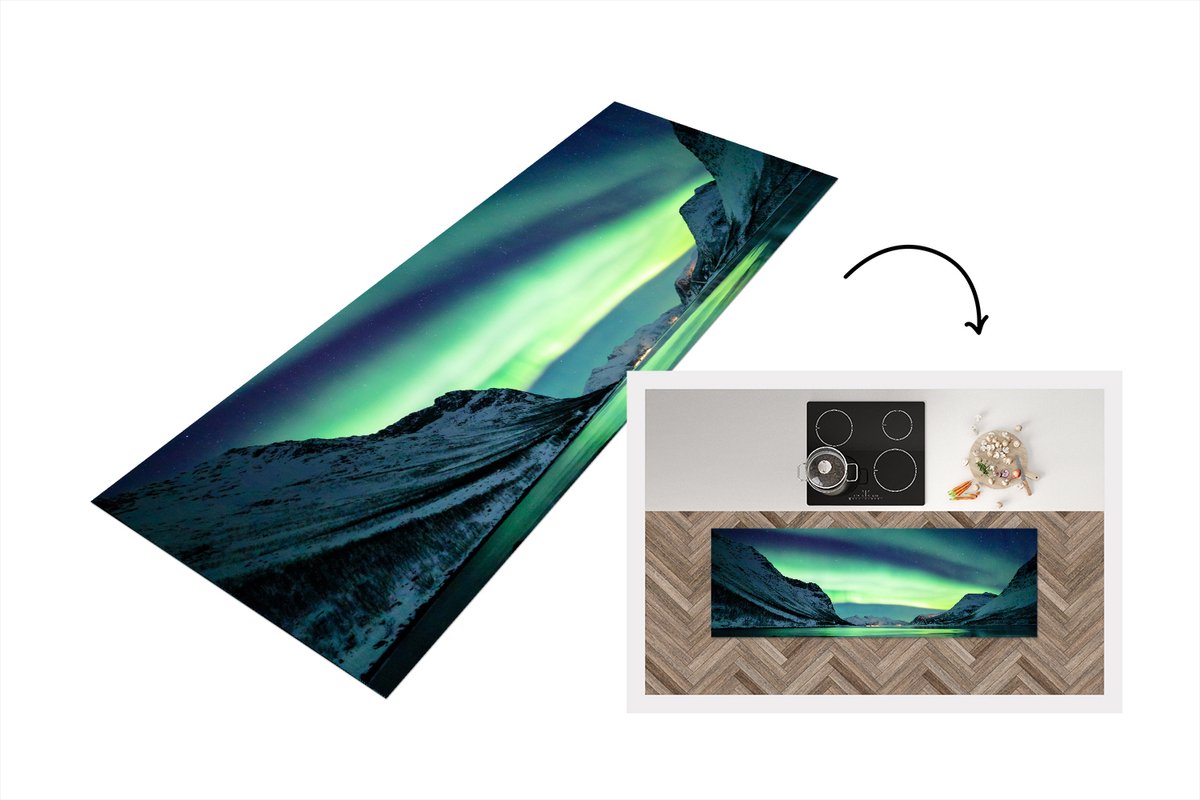 KitchenYeah Keukenloper - Loper keuken - Noorderlicht - Noorwegen - IJs - 150x50 cm - Keukenloper vinyl Multicolor
