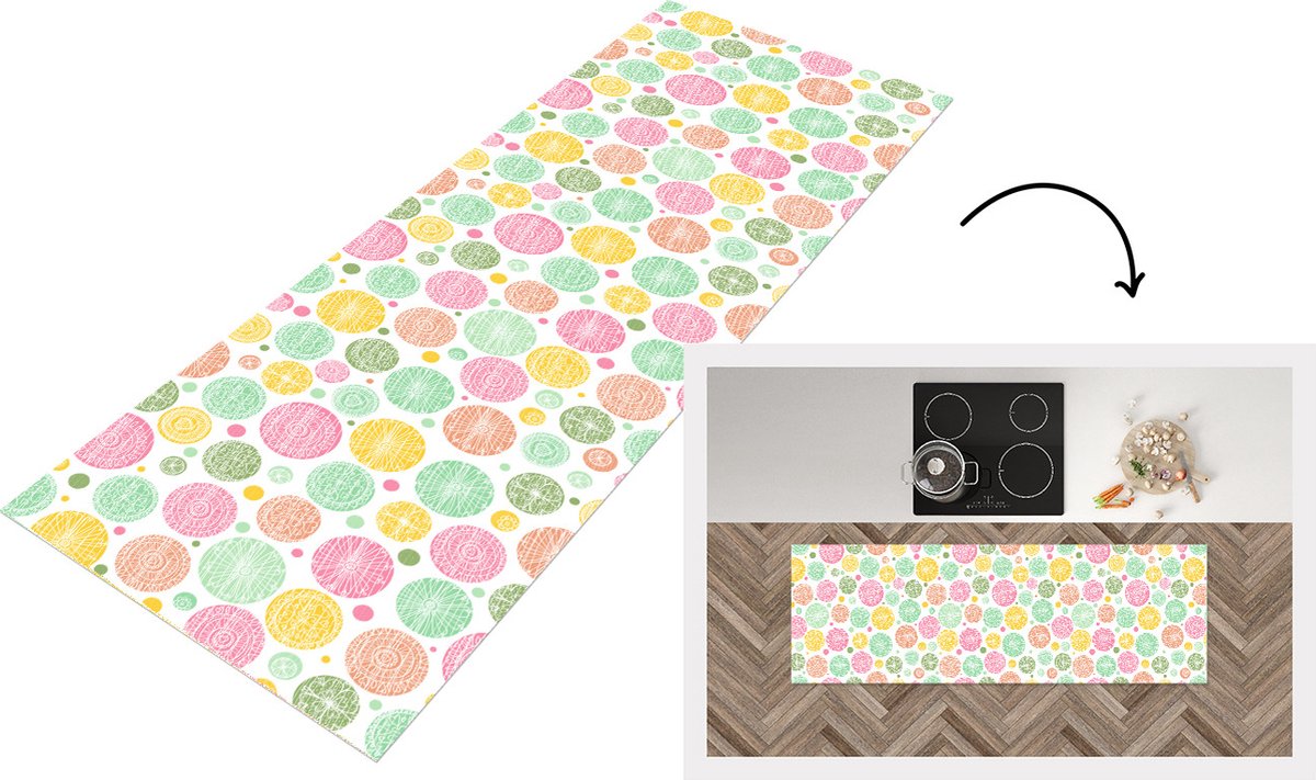 KitchenYeah Keukenloper - Loper keuken - Regenboog - Stippen - Patroon - 180x60 cm - Keukenloper vinyl Multicolor