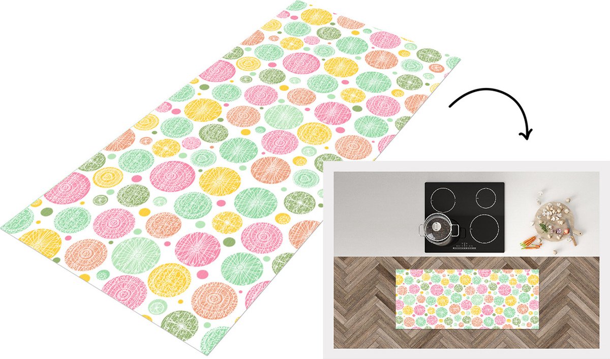 KitchenYeah Keukenloper - Loper keuken - Regenboog - Stippen - Patroon - 120x50 cm - Keukenloper vinyl Multicolor