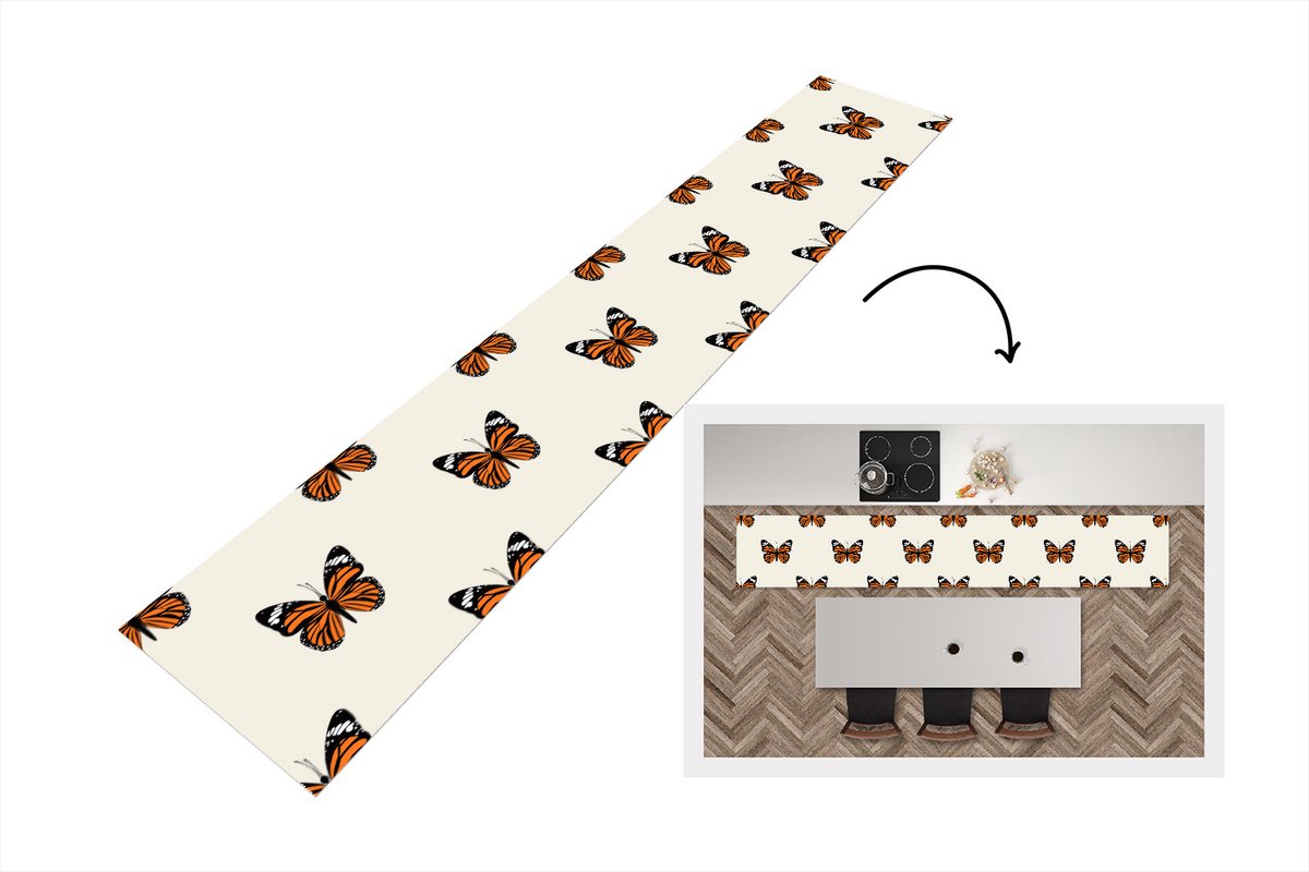 KitchenYeah Keukenloper - Loper keuken - Vlinder - Insecten - Patronen - 300x50 cm - Keukenloper vinyl Multicolor