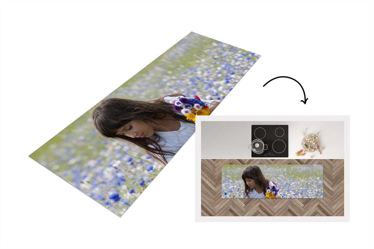 KitchenYeah Keukenloper - Loper keuken - Meisje - Bloemen - Weide - 180x60 cm - Keukenloper vinyl Multicolor
