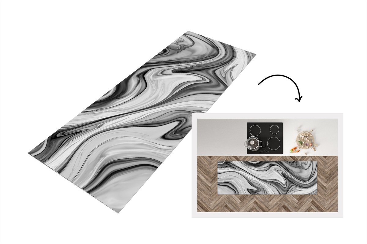 KitchenYeah Keukenloper - Loper keuken - Marmer - Patronen - Grijs - 150x50 cm - Keukenloper vinyl Multicolor