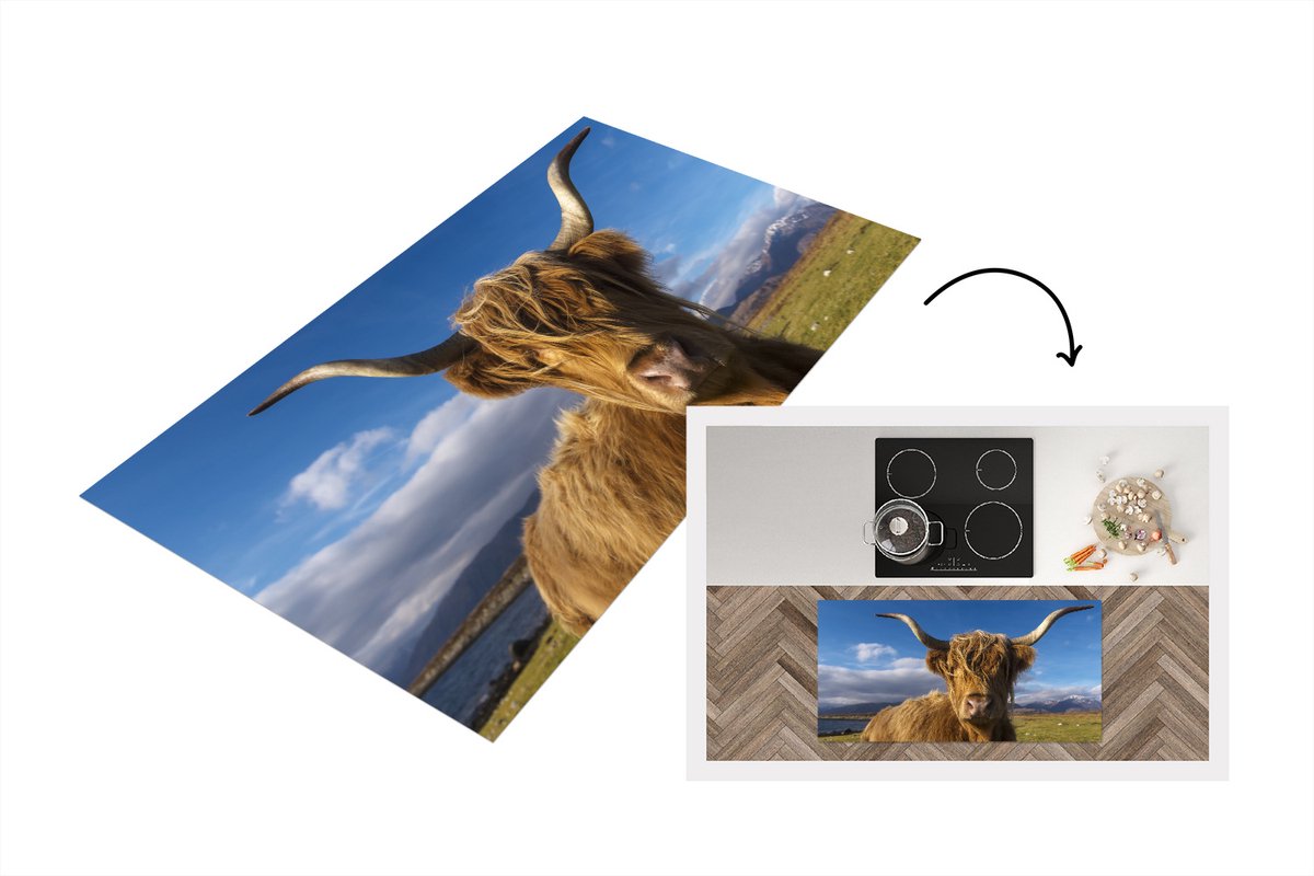 KitchenYeah Keukenloper - Loper keuken - Schotse Hooglander - Dieren - Gras - 120x60 cm - Keukenloper vinyl Multicolor