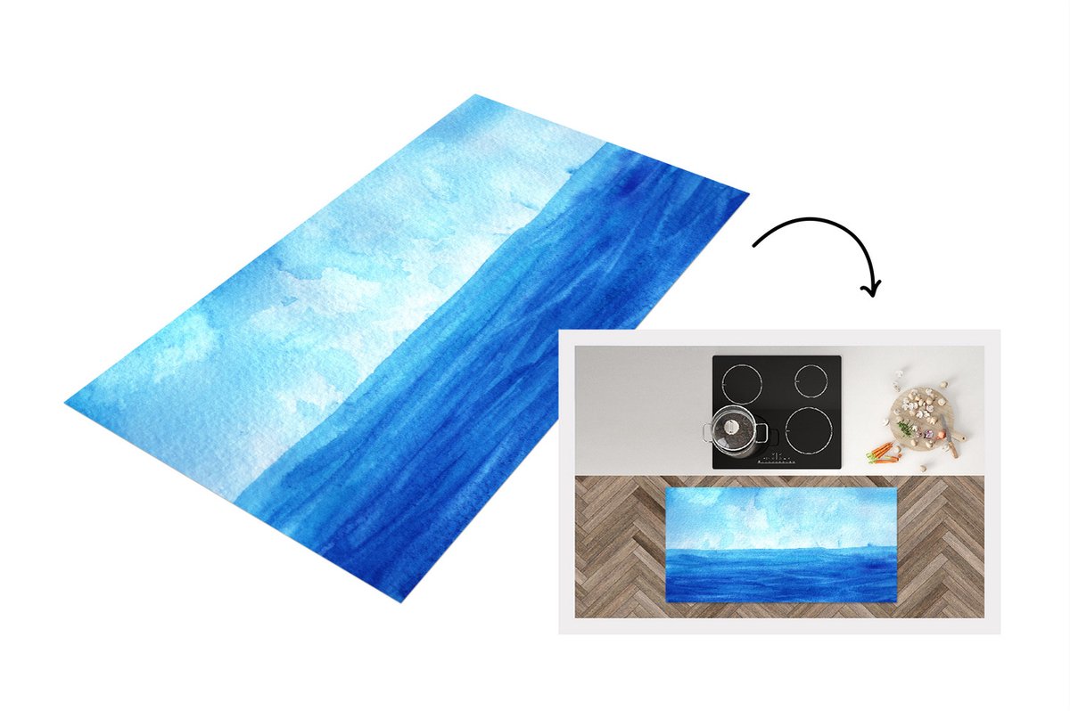 KitchenYeah Keukenloper - Loper keuken - Zee - Waterverf - Lucht - 120x60 cm - Keukenloper vinyl Multicolor
