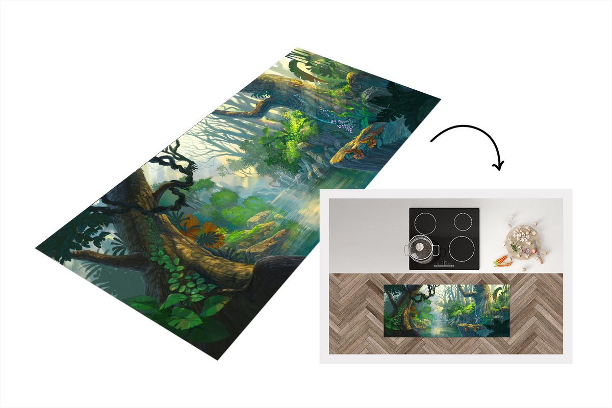 KitchenYeah Keukenloper - Loper keuken - Bos - Rivier - Schilderij - 120x50 cm - Keukenloper vinyl Multicolor