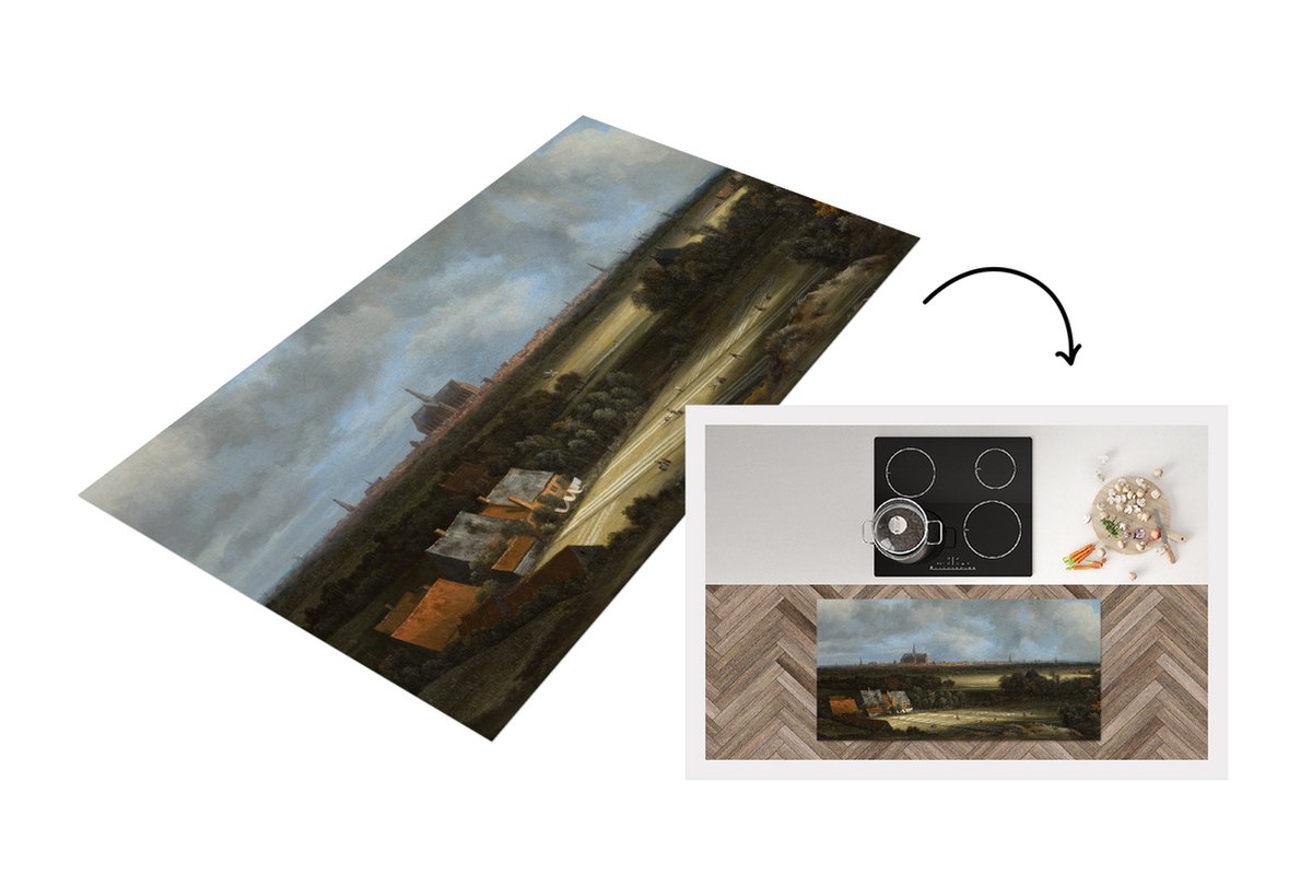 KitchenYeah Keukenloper - Loper keuken - Gezicht op Haarlem met bleekvelden - Schilderij van Jacob van Ruisdael - 120x60 cm - Keukenloper vinyl Multicolor