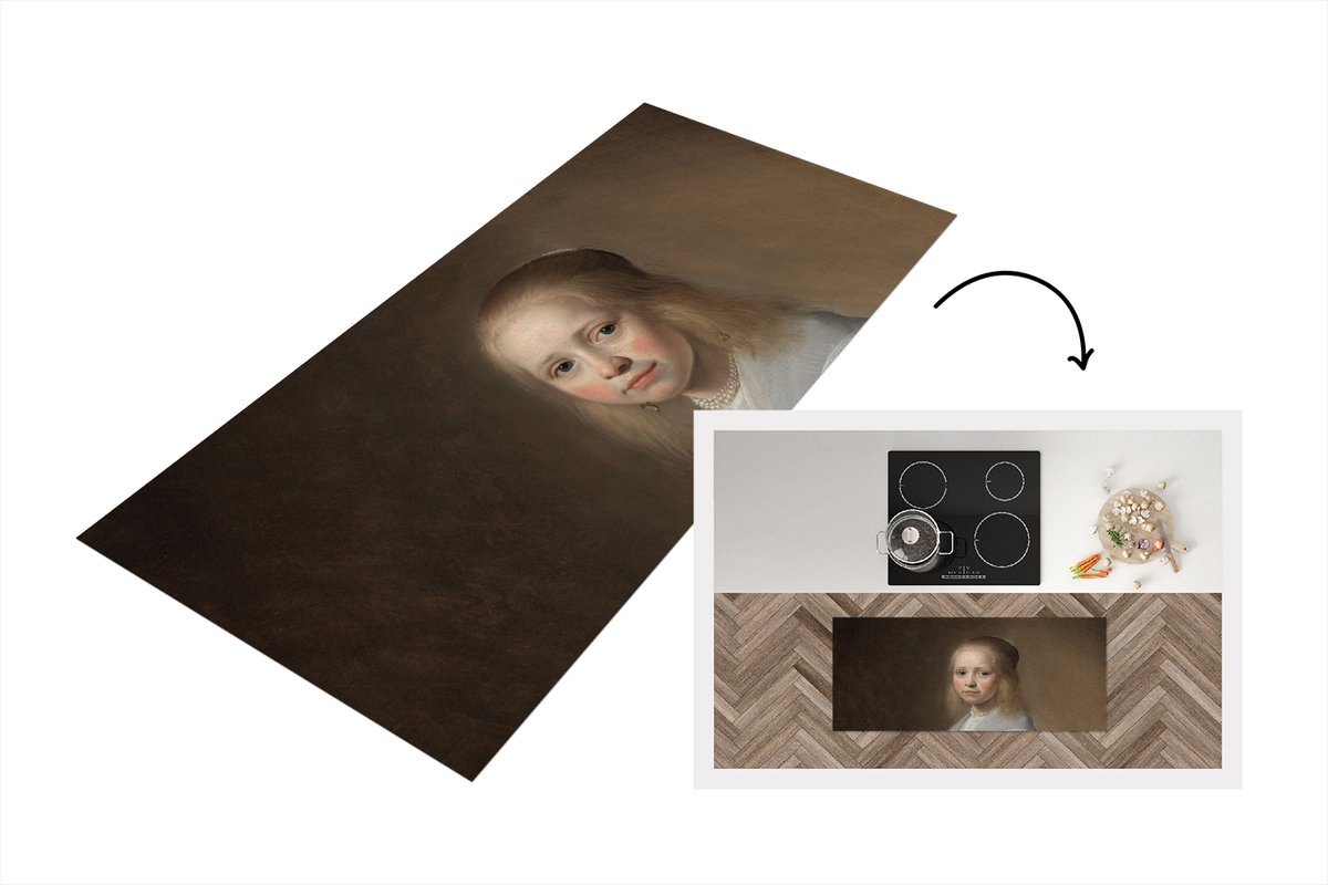 KitchenYeah Keukenloper - Loper keuken - een meisje in het blauw - Schilderij van Johannes Cornelisz. Verspronck - Keukenloper vinyl Multicolor