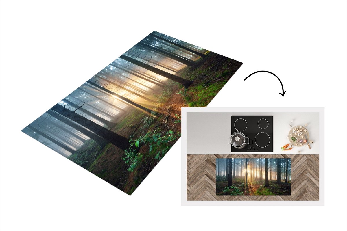 KitchenYeah Keukenloper - Loper keuken - Bos - Boom - Plant - 120x60 cm - Keukenloper vinyl Multicolor