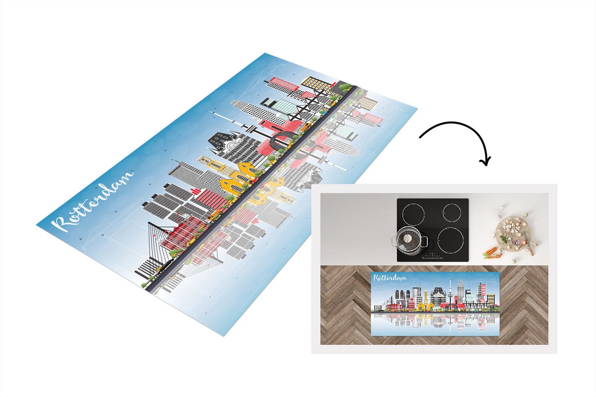 KitchenYeah Keukenloper - Loper keuken - Architectuur - Rotterdam - Skyline - 120x60 cm - Keukenloper vinyl Multicolor