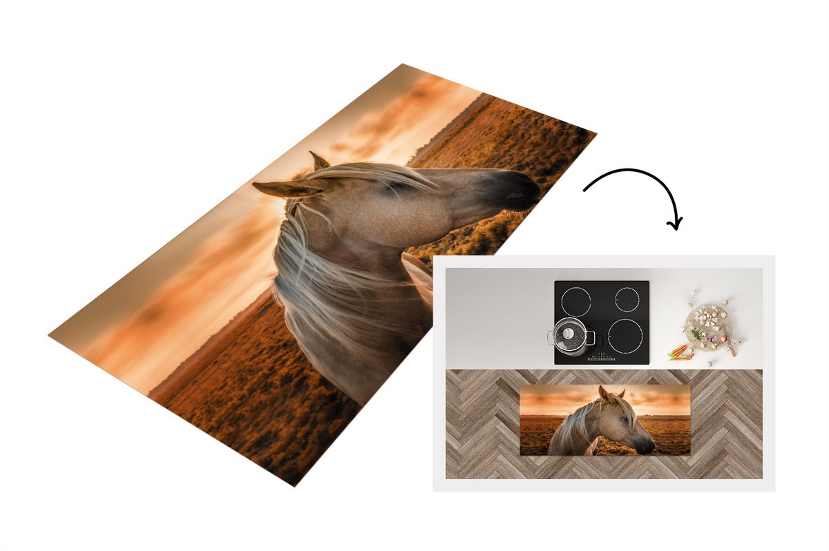 KitchenYeah Keukenloper - Loper keuken - Paard - Zon - Zand - 120x50 cm - Keukenloper vinyl Multicolor