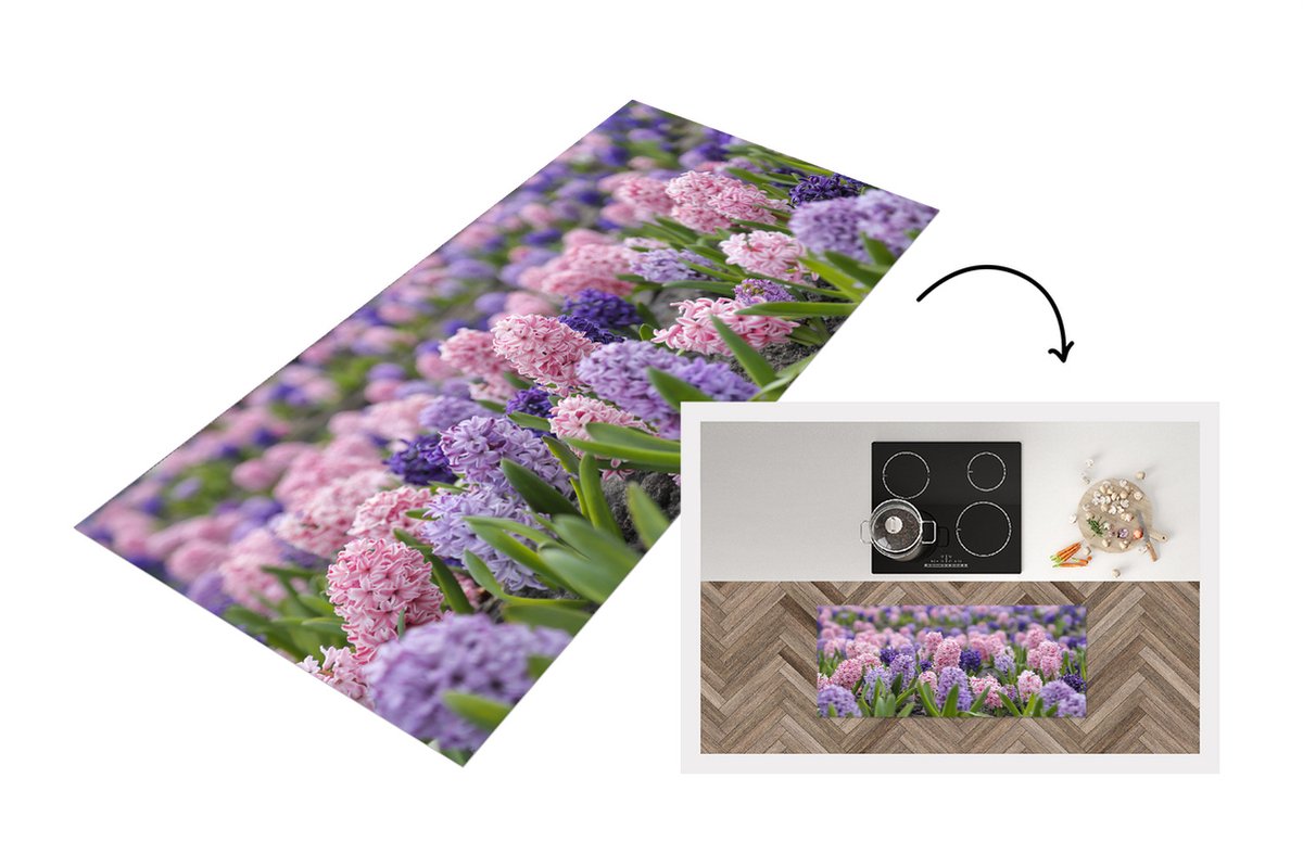 KitchenYeah Keukenloper - Loper keuken - Hyacint - Bloemen - Planten - Keukenloper vinyl Multicolor