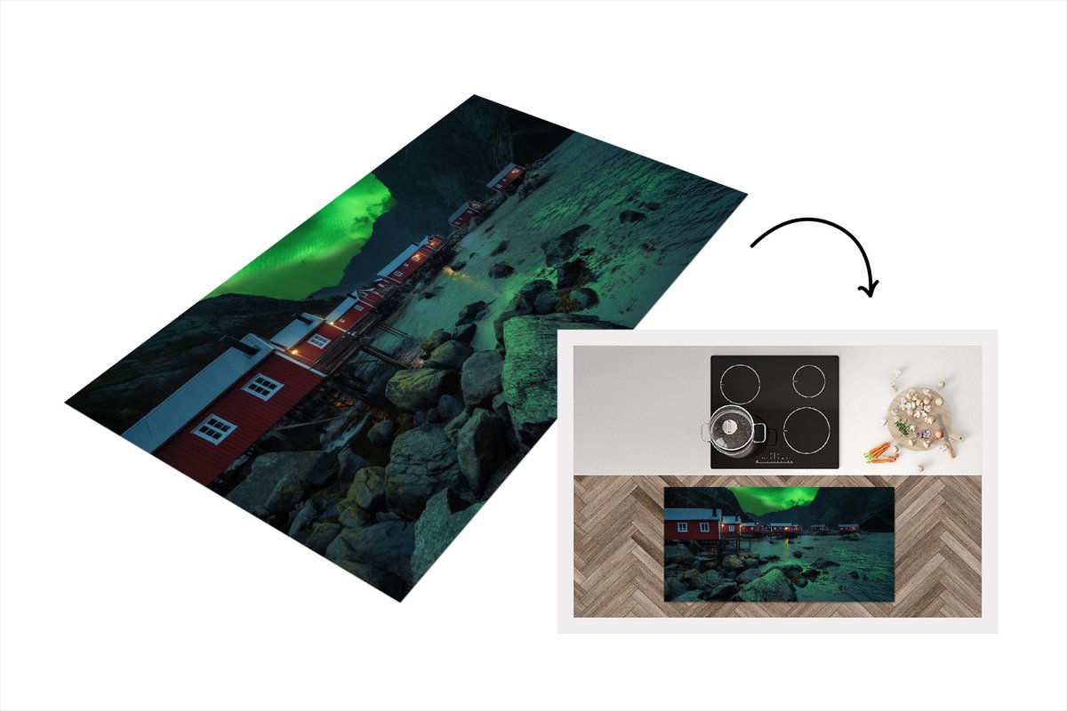 KitchenYeah Keukenloper - Loper keuken - Noorderlicht - Noorwegen - Nacht - 120x60 cm - Keukenloper vinyl Multicolor