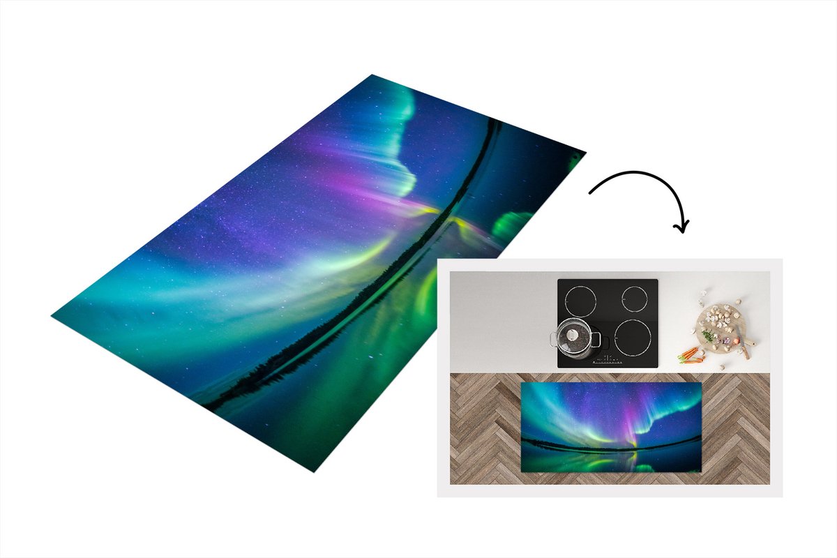 KitchenYeah Keukenloper - Loper keuken - Noorderlicht - Sterrenhemel - Reflectie - 120x60 cm - Keukenloper vinyl Multicolor