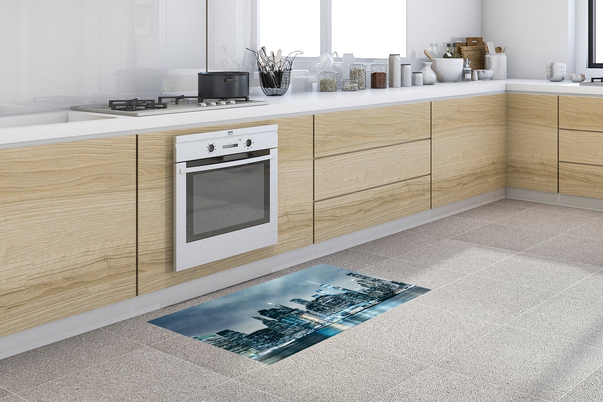 KitchenYeah Keukenloper - Loper keuken - New York - Skyline - Winter - 120x60 cm - Keukenloper vinyl Multicolor