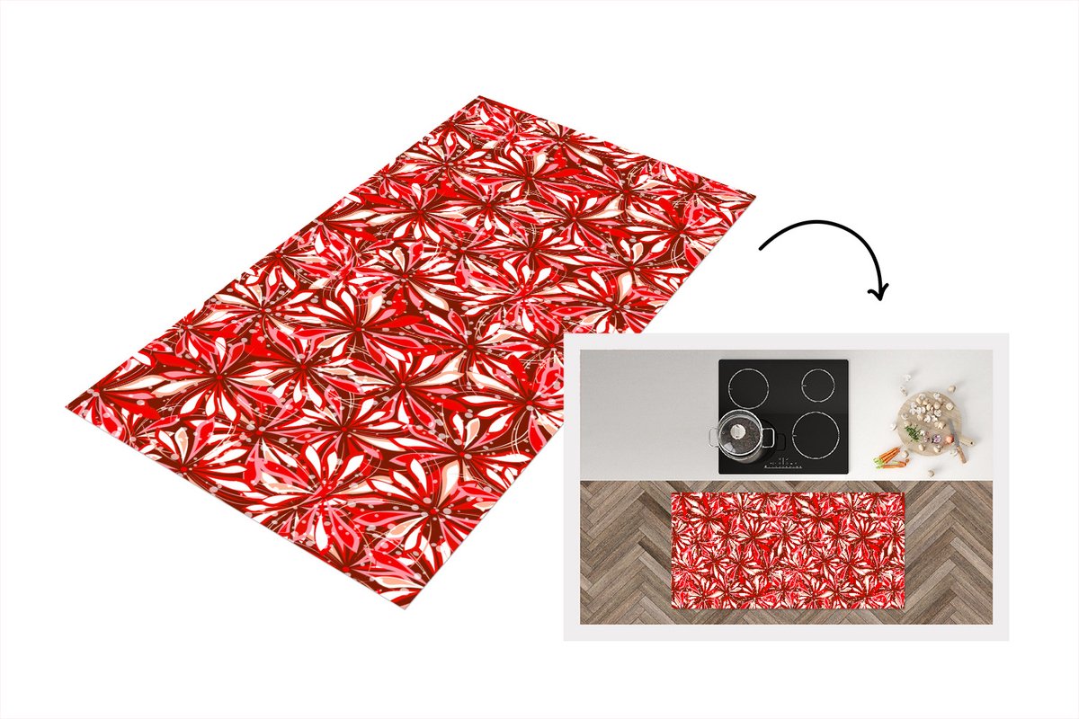 KitchenYeah Keukenloper - Loper keuken - Bloesem - Rood - Patronen - Bloemen - 120x60 cm - Keukenloper vinyl Multicolor