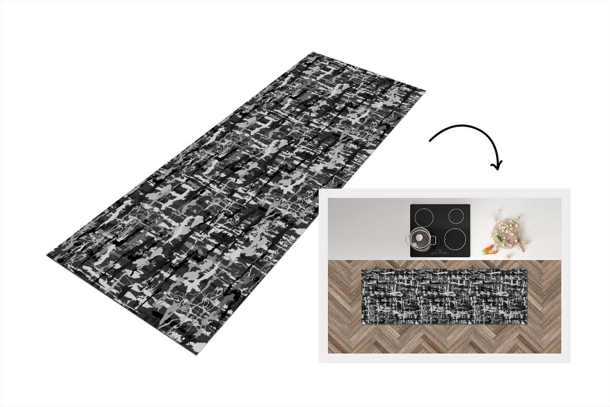 KitchenYeah Keukenloper - Loper keuken - Camouflage - Verf - Patronen - 180x60 cm - Keukenloper vinyl Multicolor