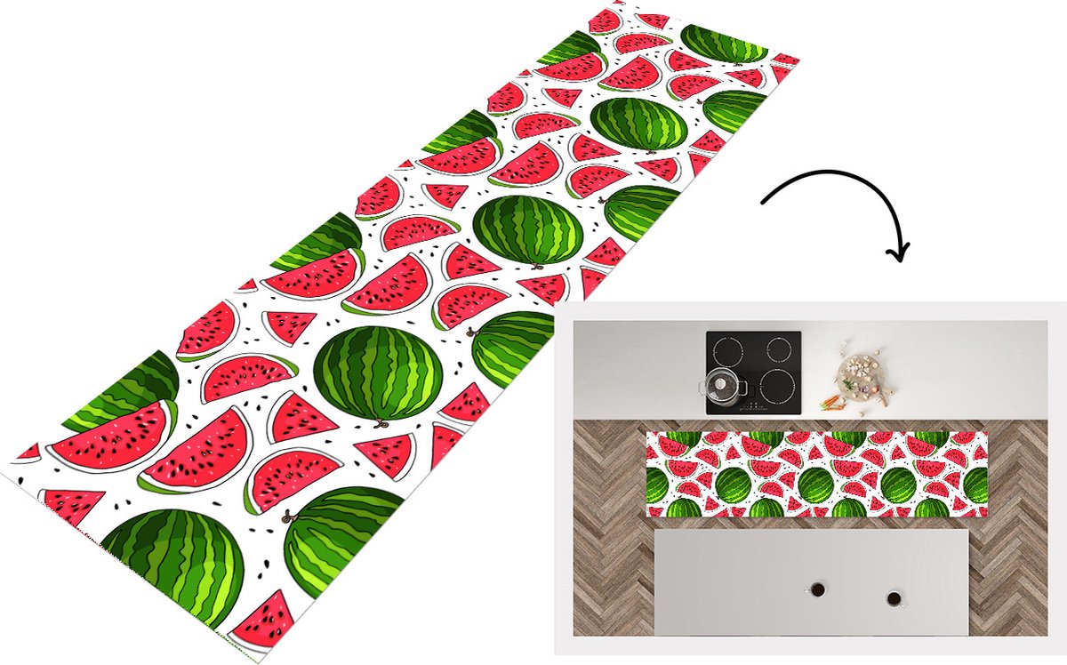 KitchenYeah Keukenloper - Loper keuken - Patroon - Watermeloen - Pit - Fruit - Keukenloper vinyl multicolor, foto 6