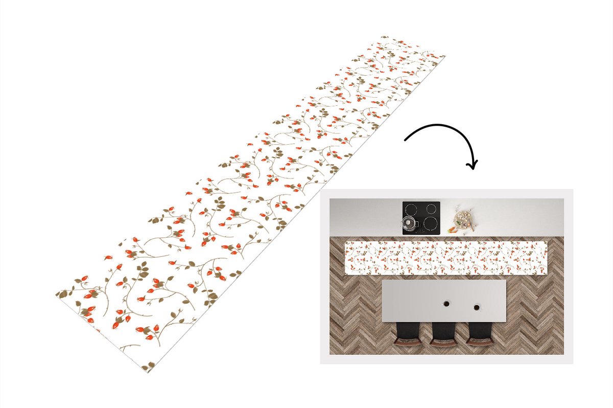 KitchenYeah Keukenloper - Loper keuken - Patronen - Planten - Romantisch - Botanisch - 300x50 cm - Keukenloper vinyl Multicolor