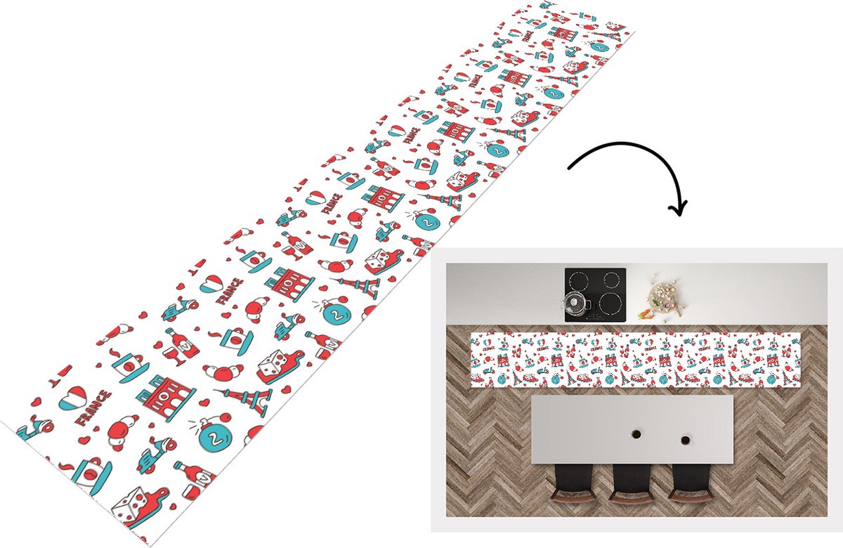 KitchenYeah Keukenloper - Loper keuken - Patroon - Frankrijk - Vlag - Keukenloper vinyl multicolor, foto 4