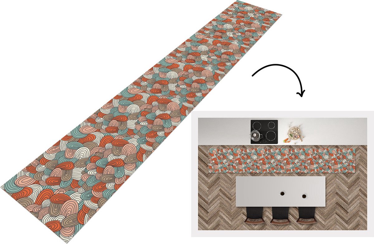 KitchenYeah Keukenloper - Loper keuken - Boho - Patroon - Line art - Abstract - 300x50 cm - Keukenloper vinyl Multicolor