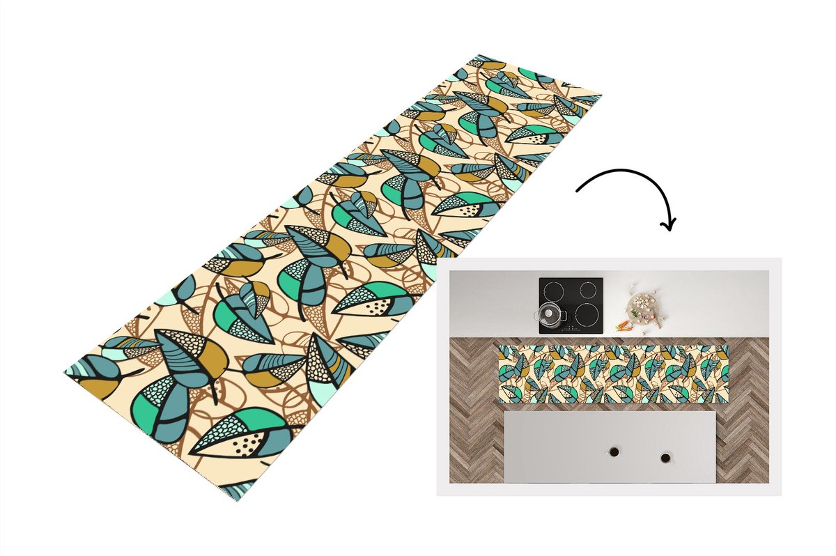 KitchenYeah Keukenloper - Loper keuken - Bladeren- Bohemian - Natuur - Patronen - 240x60 cm - Keukenloper vinyl Multicolor