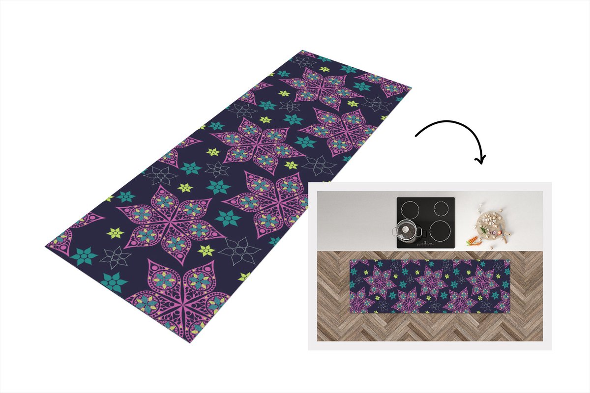 KitchenYeah Keukenloper - Loper keuken - Sterren - Regenboog - Luxe - Winter - Patroon - 150x50 cm - Keukenloper vinyl Multicolor