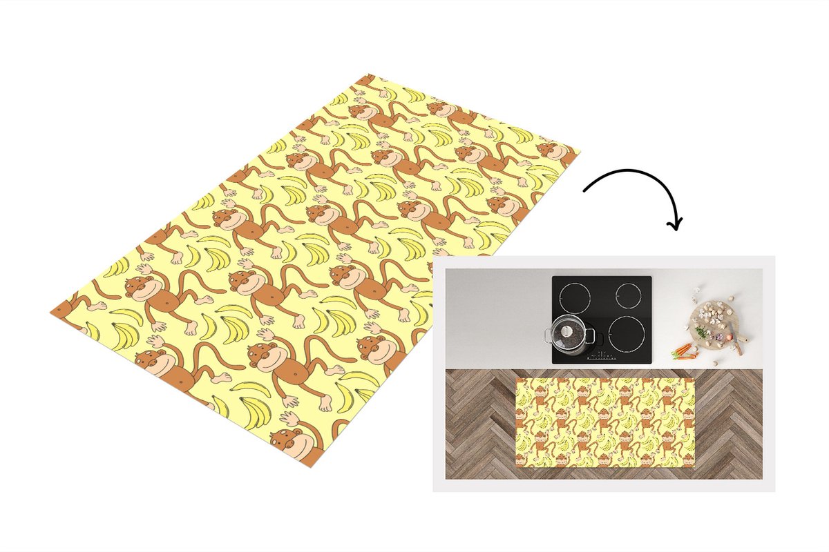 Keukenloper - Loper keuken - Patroon - Aap - Banaan - 120x60 cm - Keukenloper vinyl