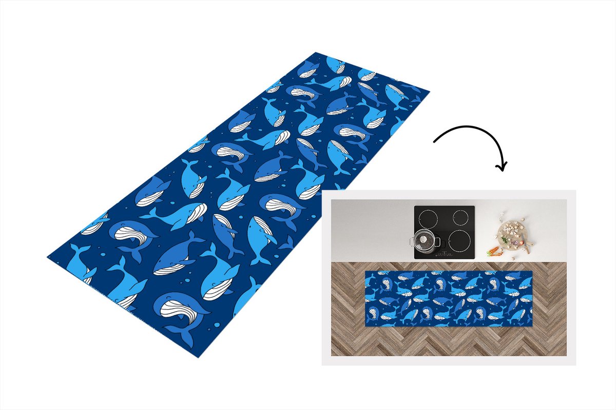 KitchenYeah Keukenloper - Loper keuken - Walvis - Patronen - Dieren - 180x60 cm - Keukenloper vinyl Multicolor