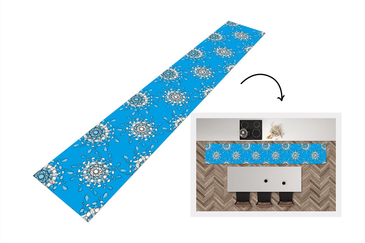KitchenYeah Keukenloper - Loper keuken - Bloemen - Sneeuwvlok - Design - Winter - 300x50 cm - Keukenloper vinyl Multicolor