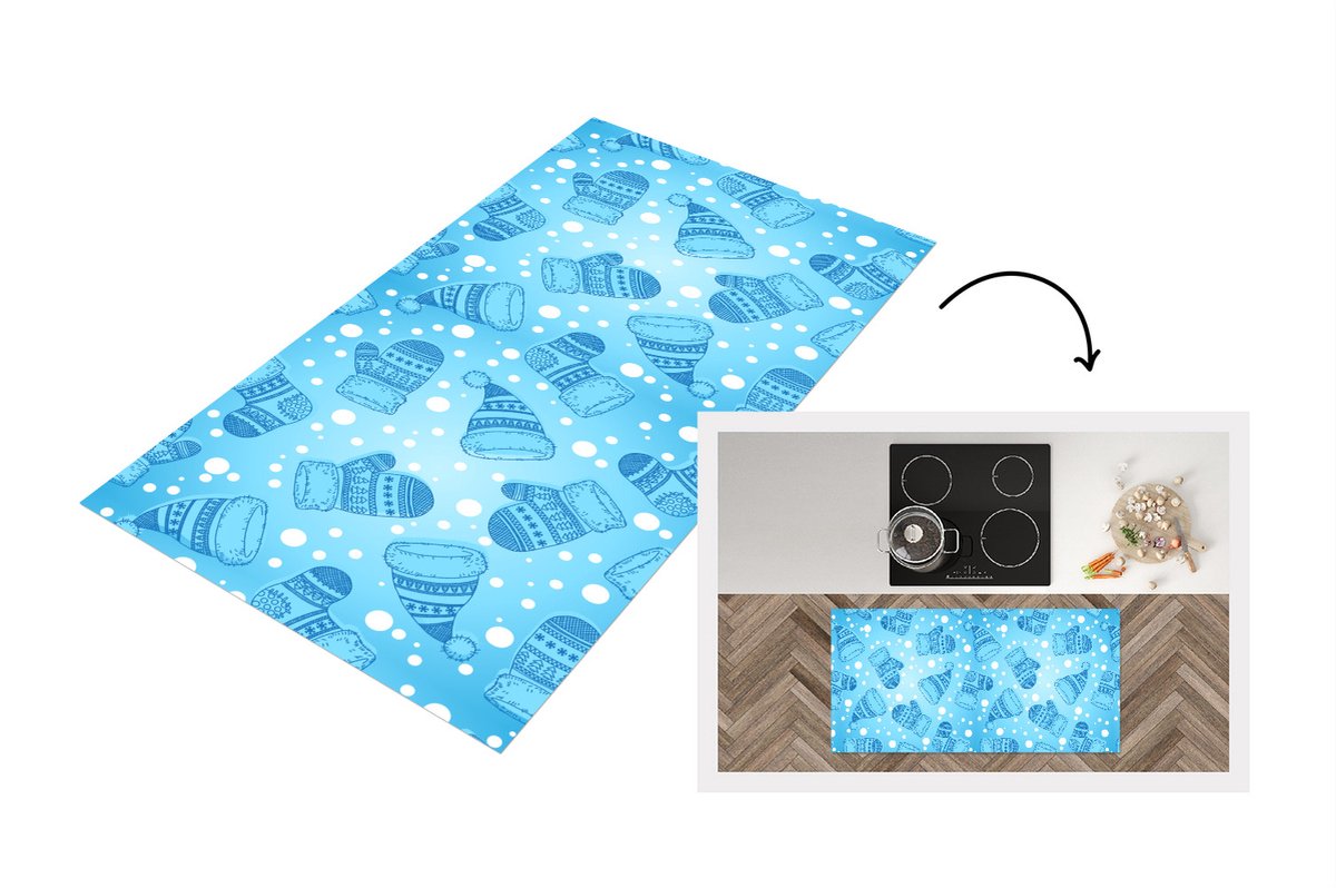 KitchenYeah Keukenloper - Loper keuken - Handschoenen - Muts - Winter - Patronen - 120x60 cm - Keukenloper vinyl Multicolor