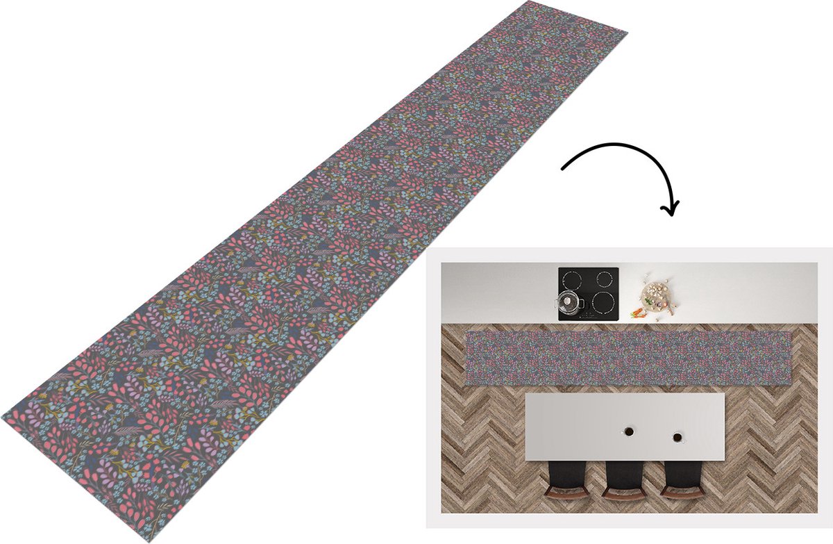 KitchenYeah Keukenloper - Loper keuken - Bloemen - Pastel - Design - Natuur - 300x50 cm - Keukenloper vinyl Multicolor