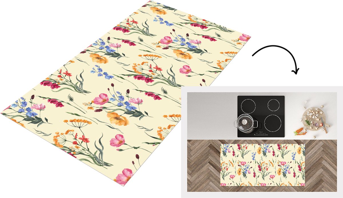 KitchenYeah Keukenloper - Loper keuken - Pasen - Patroon - Bloem - 120x60 cm - Keukenloper vinyl Multicolor
