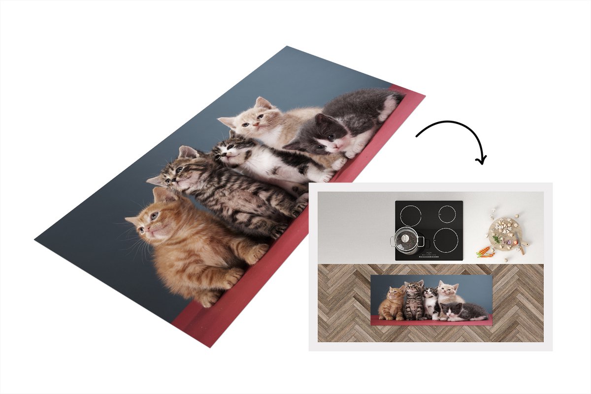 KitchenYeah Keukenloper - Loper keuken - Kittens - Blauw - Roze - Keukenloper vinyl Multicolor