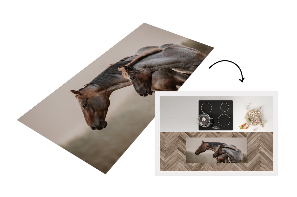 KitchenYeah Keukenloper - Loper keuken - Paarden - Mist - Weide - 120x50 cm - Keukenloper vinyl Multicolor