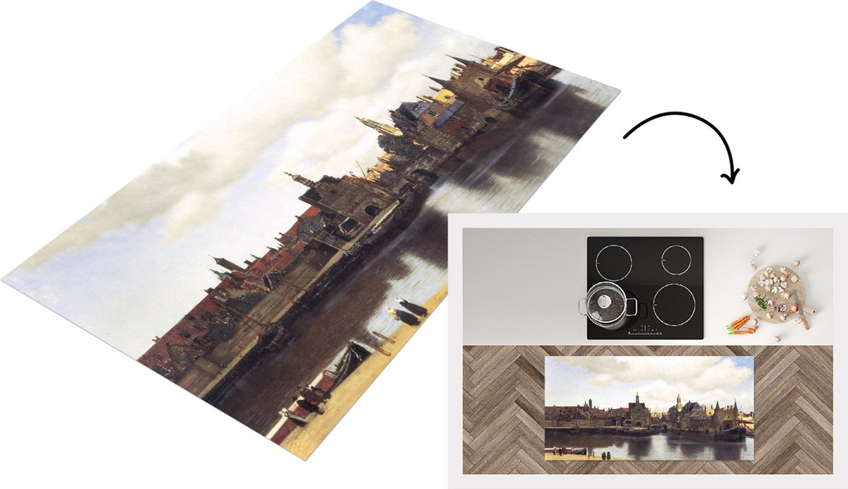 KitchenYeah Keukenloper - Loper keuken - View of Delft - Johannes Vermeer - 120x60 cm - Keukenloper vinyl Multicolor